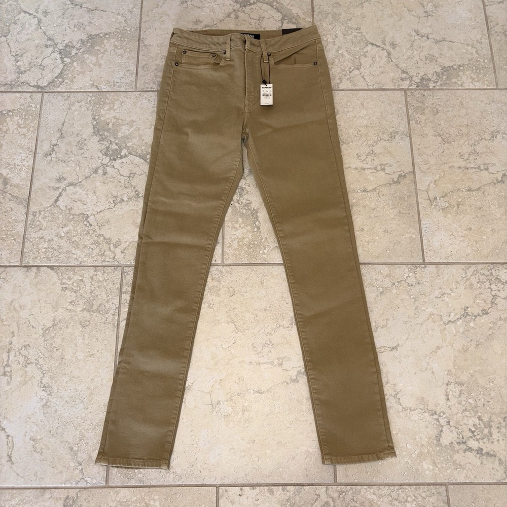 Express Hyper Stretch Skinny Jeans Mens 30x32 New Khaki Tan Pants Chino